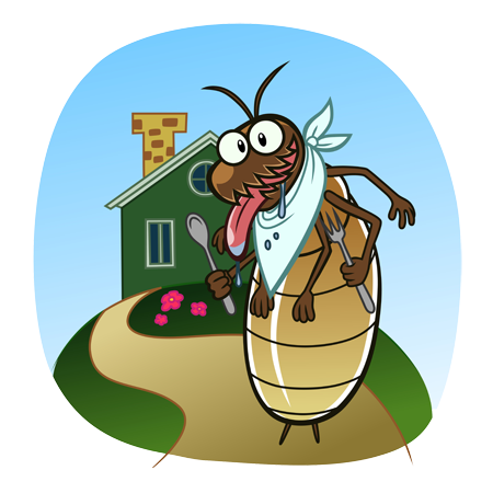 cartoon ant eating at house